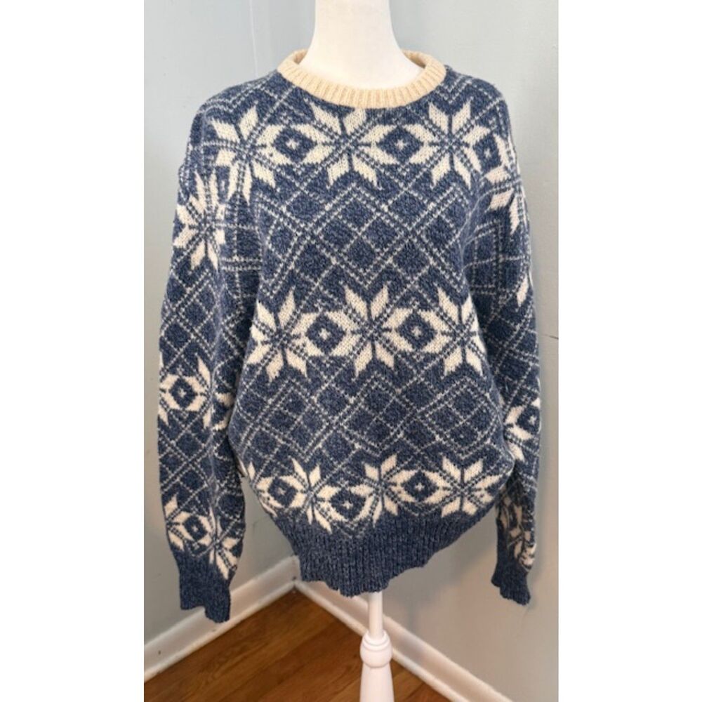 Vintage Royal North Mills Outfitters Snowflake Sweater L/XL‎ Navy Wool Blend